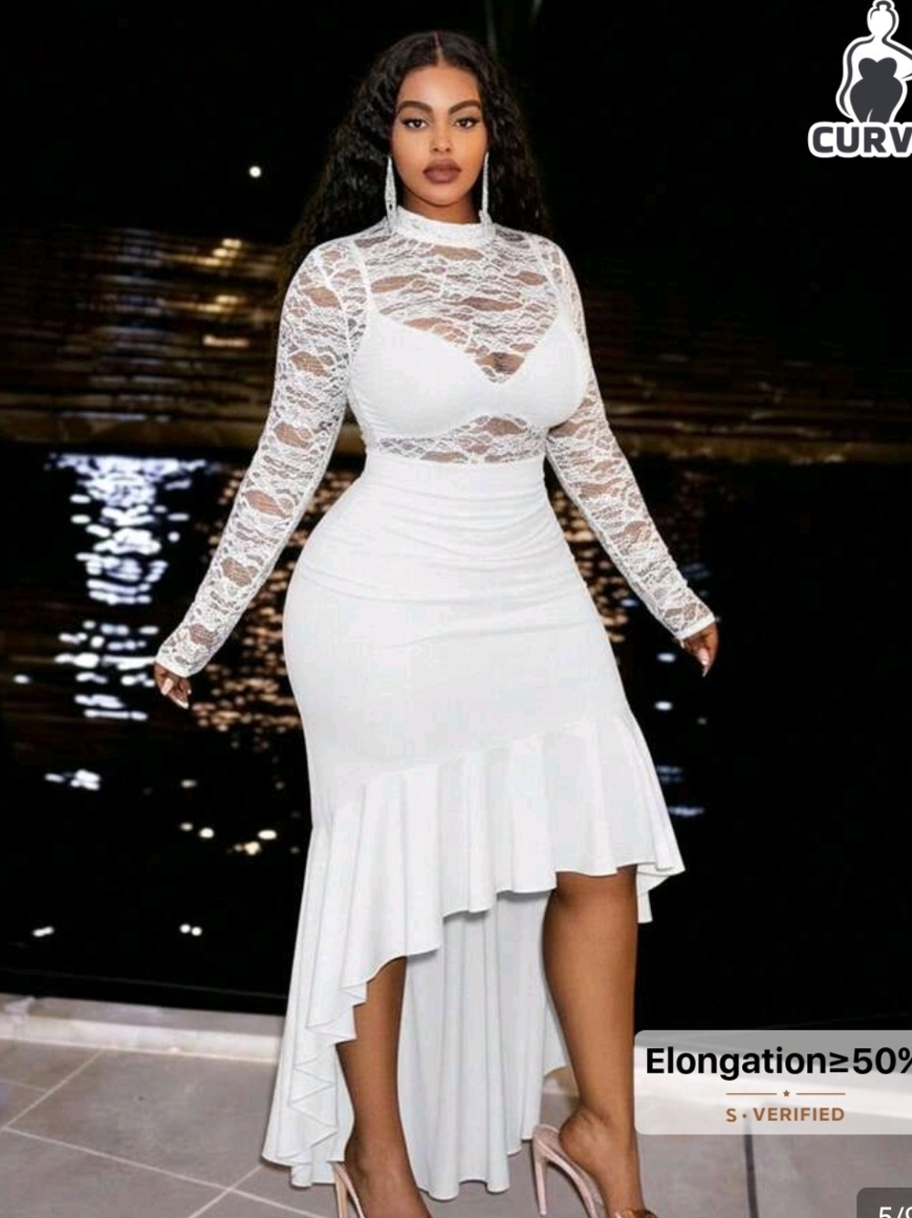 White Lace High-Low Evening Dress